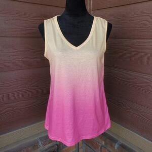 Ombre Tie-Dye Women's Pink and Peach V-Neck Tank Top Size Medium NWOT